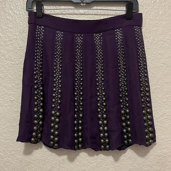 Tibi Silk Studded Mini Skirt Purple Size 6 - Picture 4 of 9